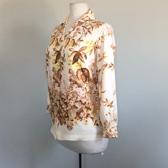 Vintage 60’s Fall Floral border print Day Blouse … - image 3