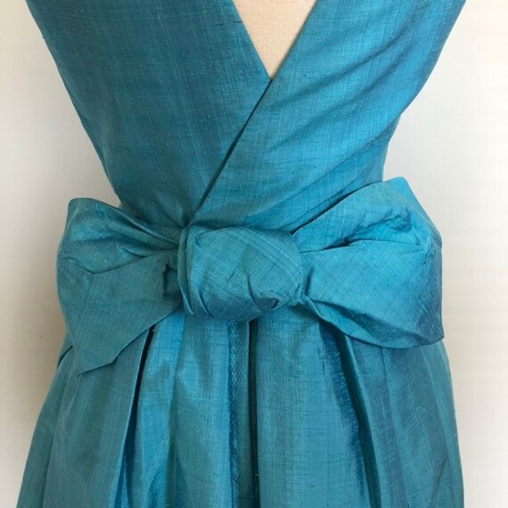 Vintage 60's Corded Silk Turquoise evening Dress … - image 6