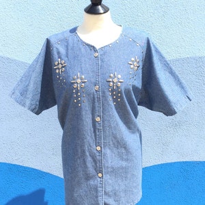 Studded denim vintage 80's throwback rocker shirt blouse image 1