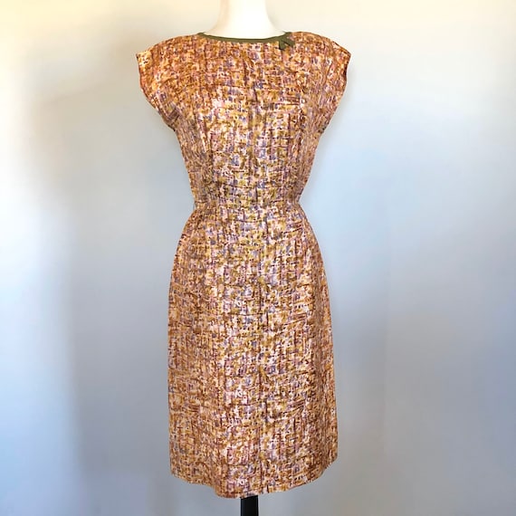 Vintage 50's 60's Abstract Print Sexy Wiggle Dress