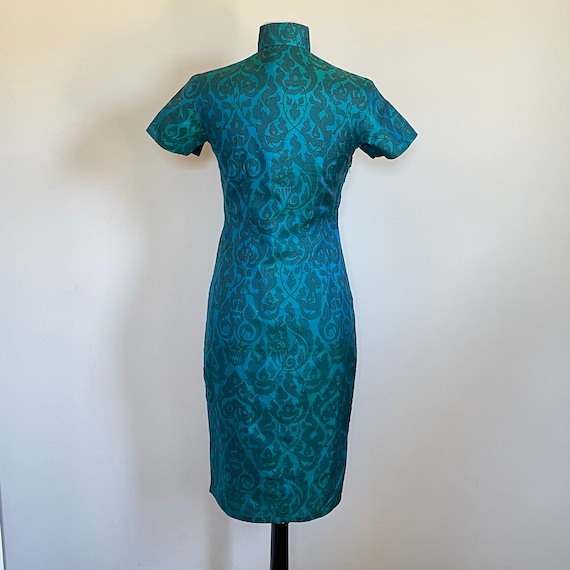 Sexy Vintage 50’s 60’s Cheongsam Aqua silk evenin… - image 4