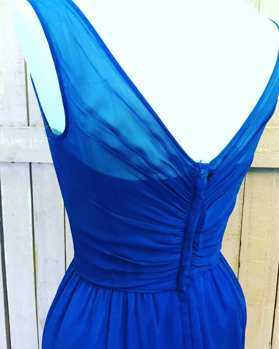 Sexy Vintage 50's electic blue chiffon wiggle dre… - image 5