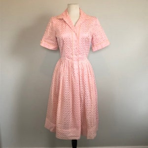 Pretty in Pink Classic 50's Vintage Shirt waist Party Dress Sz 26 W image 2
