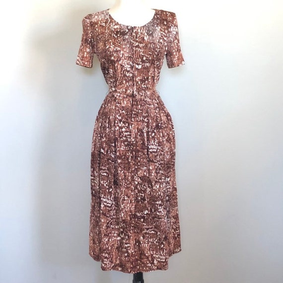 Vintage 40's Abstract Print Jersey Day Dress Sz 28