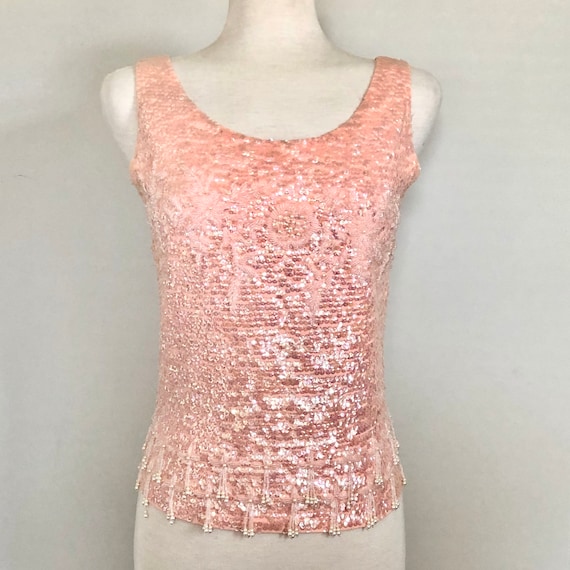 Glamorous Vintage 60’s Baby Pink sequin beaded sw… - image 2