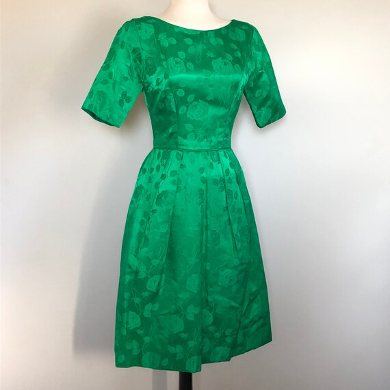 Vintage 1950’s Kelley green floral brocade party … - image 3