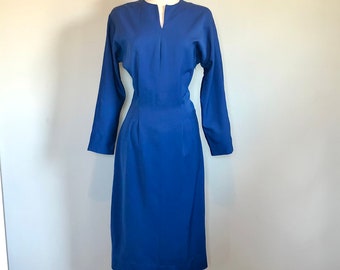 1940’s Vintage late royal blue Gabardine fitted wiggle dress Sz 28” W