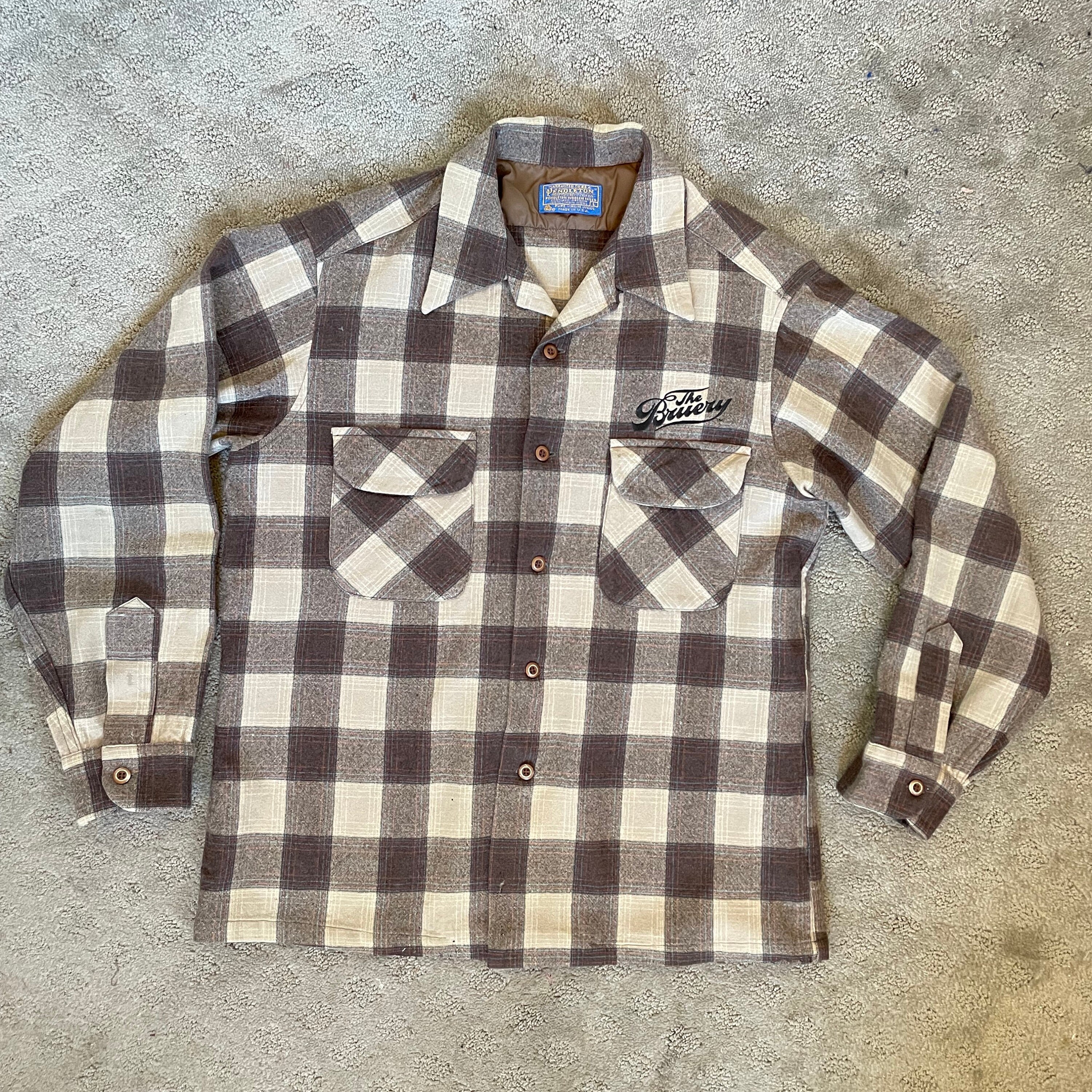 50’s PENDLETON WOOL SHIRT Vintage 50's 60's Pendleton Wool Plaid Blue Label Shirt Sz