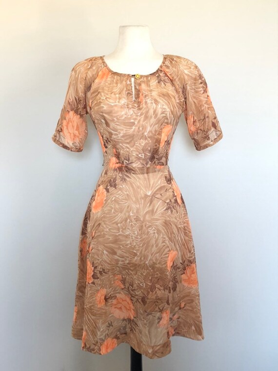 True Vintage Nylon Sheer flowey Floral Day Dress … - image 2