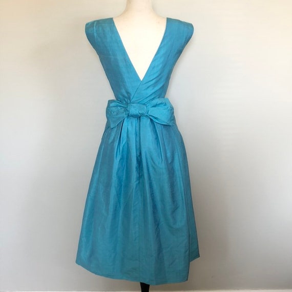 Vintage 60's Corded Silk Turquoise evening Dress … - image 2