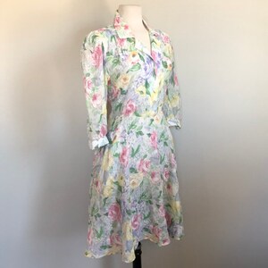 Vintage 80's Does 40's Floral Semi Sheer Summer Day Dress Sz 32 W image 3