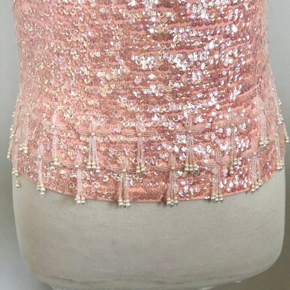 Glamorous Vintage 60’s Baby Pink sequin beaded sw… - image 5