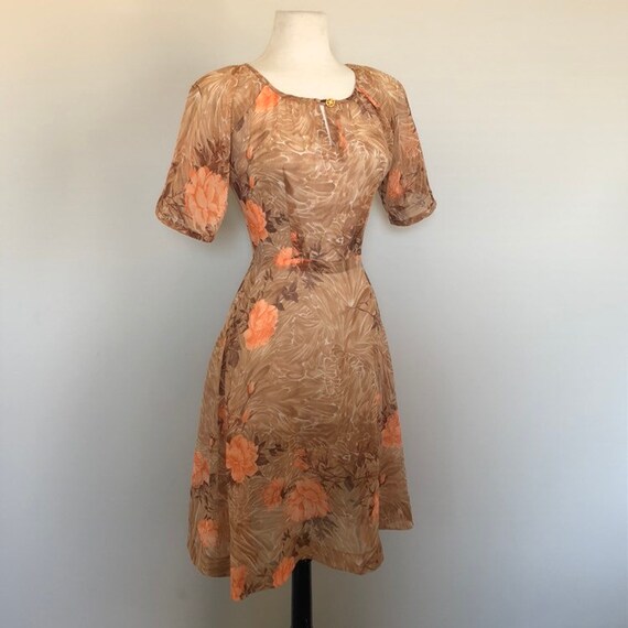 True Vintage Nylon Sheer flowey Floral Day Dress … - image 10