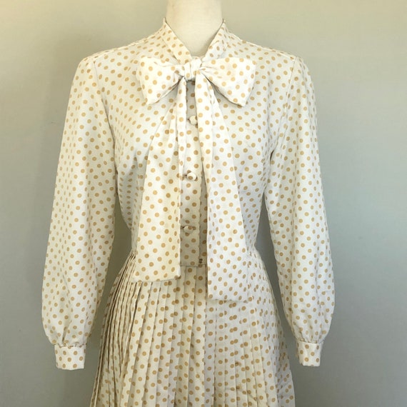 Vintage 60’s 70’s Polka Dot Bow Front Day Dress S… - image 4