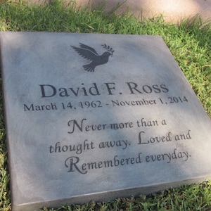 Custom Engraved Memorial & Tribute Stone 11.5"x11.5" 'Never more than a thought away. Loved and Remembered everyday" (Select 13 Images)