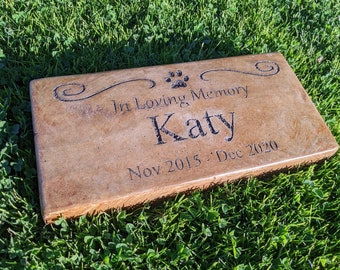 Personalized Engraved Pet Memorial  Stone 11.5"x 5.5"  In Loving Memory Scroll with Paw