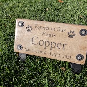 Personalized Engraved Pet Memorial 11.5&quot;x 5.5&quot; with upright display stand Forever in Our Hearts