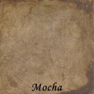 May include: A close-up of a textured, brown surface with the word "Mocha" written in black cursive.