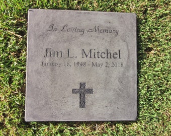 Custom Engraved Memorial & Tribute Stone 11.5" x 11.5"  In Loving Memory (Select 16 different Images)