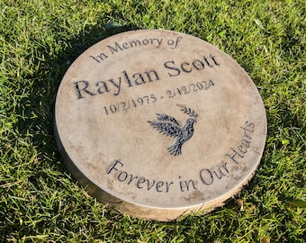 Personalized Engraved  Memorial  Stone 11" Diameter In Memory of / Forever in Our Hearts (16 different images)