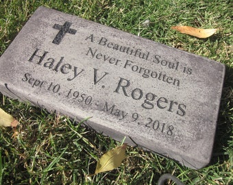 Personalized Engraved  Memorial  Stone 11.5"x 5.5" A Beautiful Soul is Never Forgotten