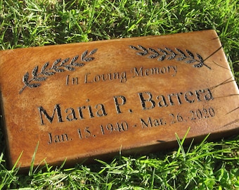 Personalized Engraved  Memorial  Stone 11.5"x 5.5" In Loving Memory with Leaves