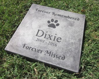 Custom Engraved Pet Memorial Stone 11.5" X 11.5" 'Forever Remembered Forever Missed'' (Select 13 different Images)