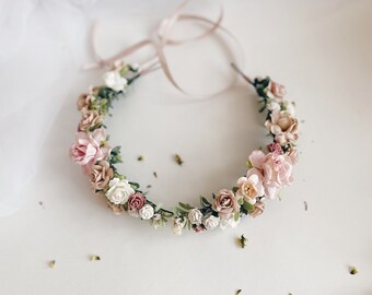 Testa Gioielli Per matrimonio//comunione//ragazze fiori rosa//crema
