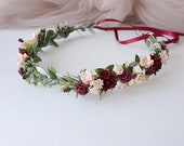 Burgundy and Blush Flower Crown. Fall flower crown. Burgundy flower crown. Burgundy headpiece. Wine flower crown. Pink floral crown. Boho