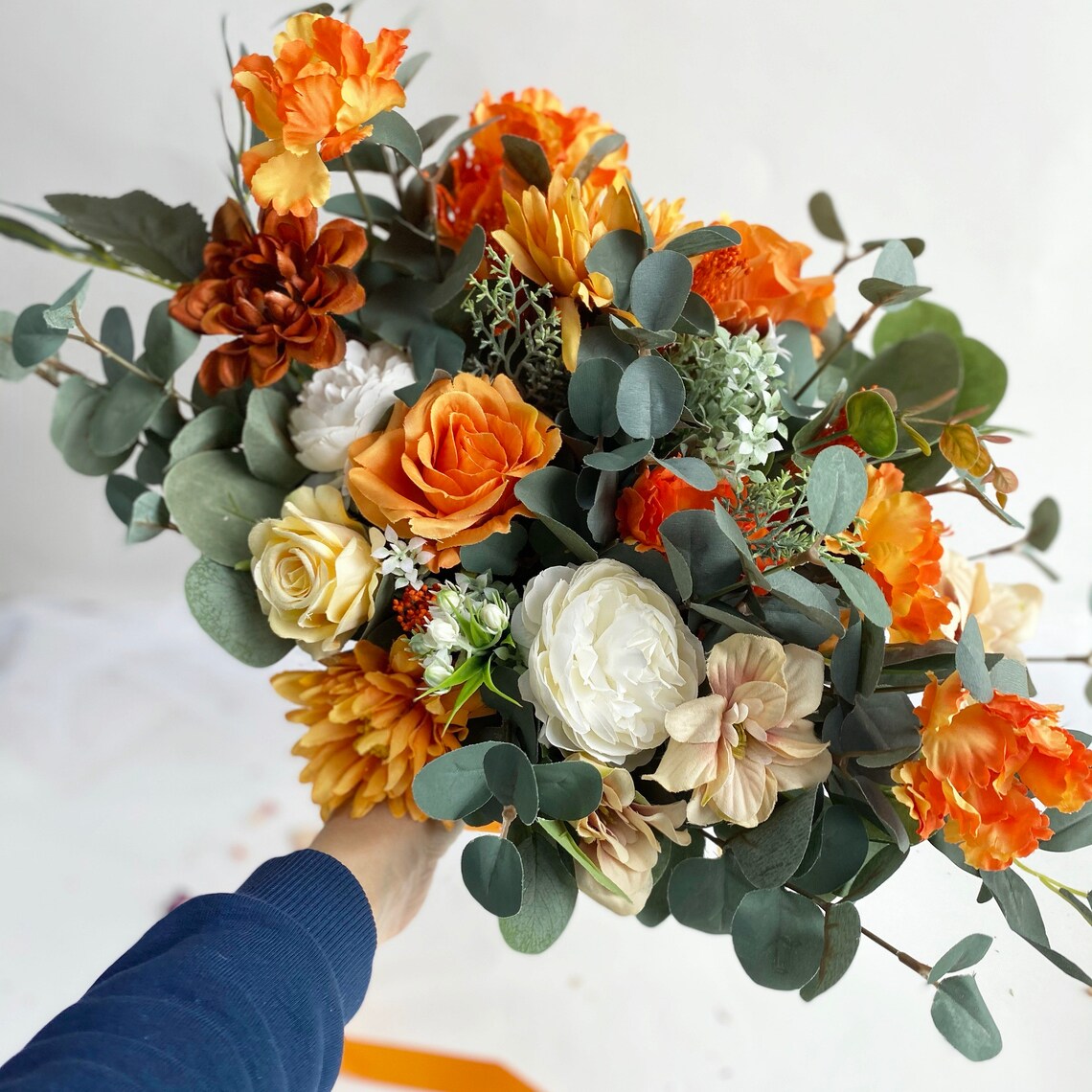 Orange ivory rust bouquets orange silk roses wedding Etsy