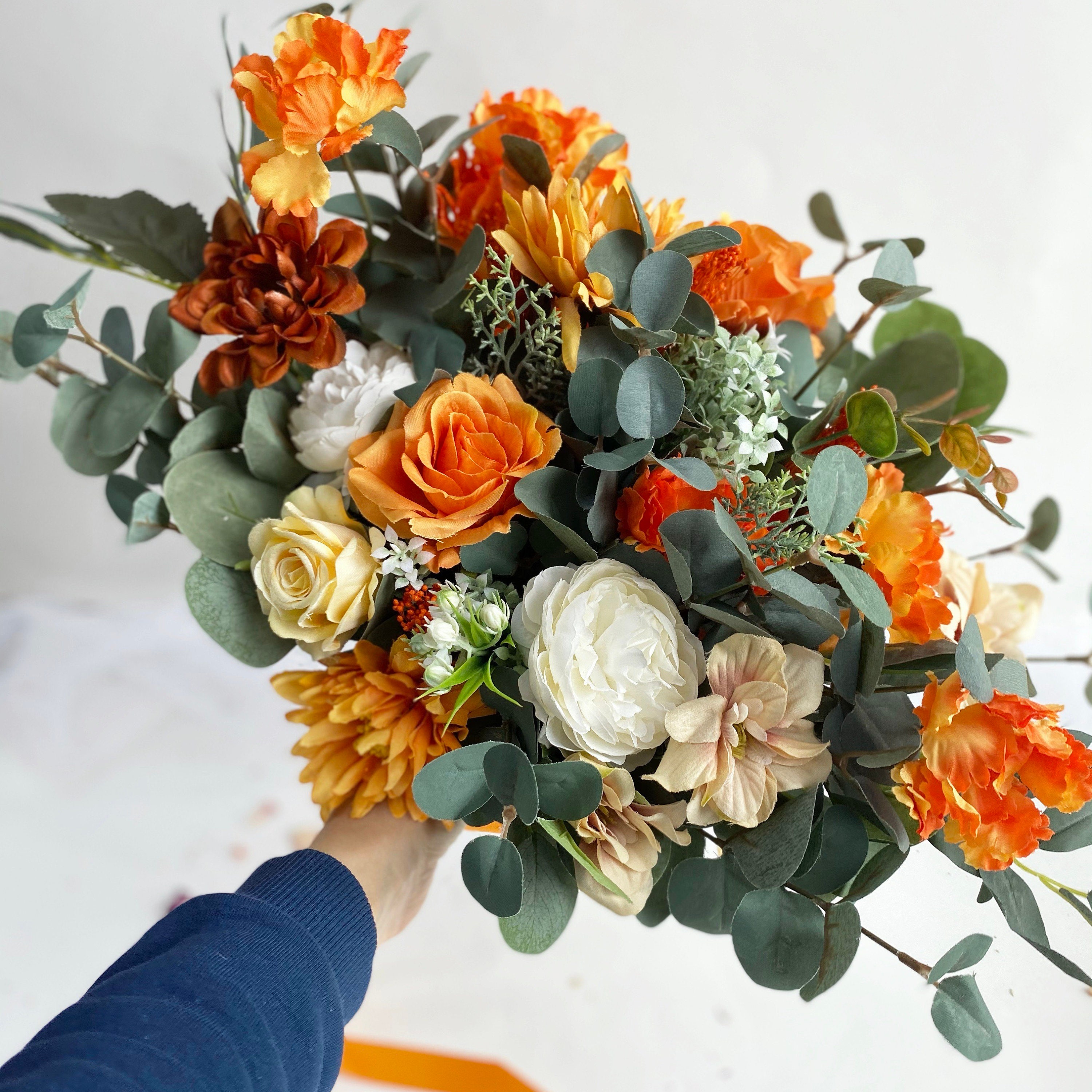 Orange ivory rust bouquets orange silk roses wedding Etsy
