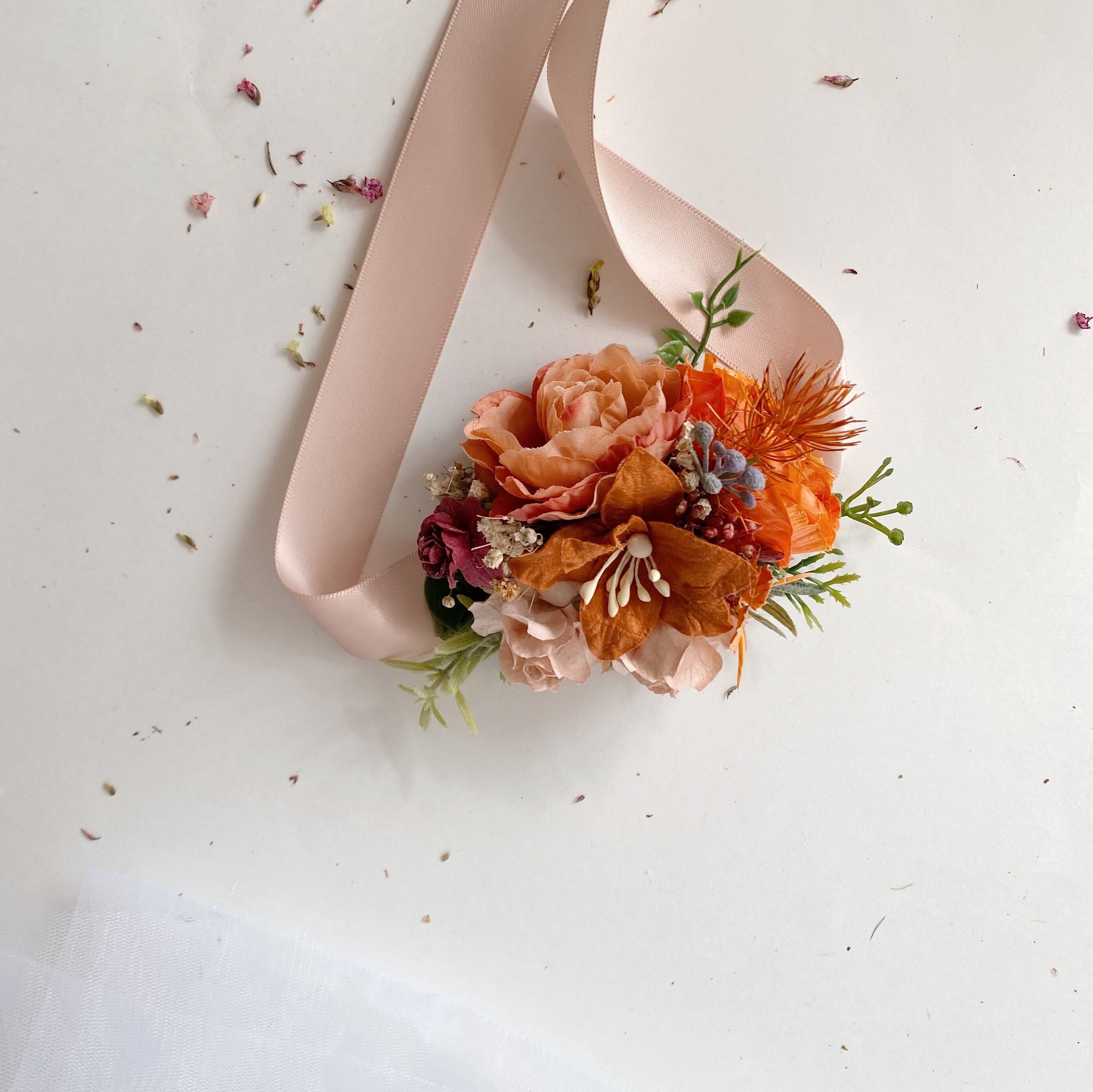 Terracotta orange flower corsage Floral wrist corsages brown Etsy