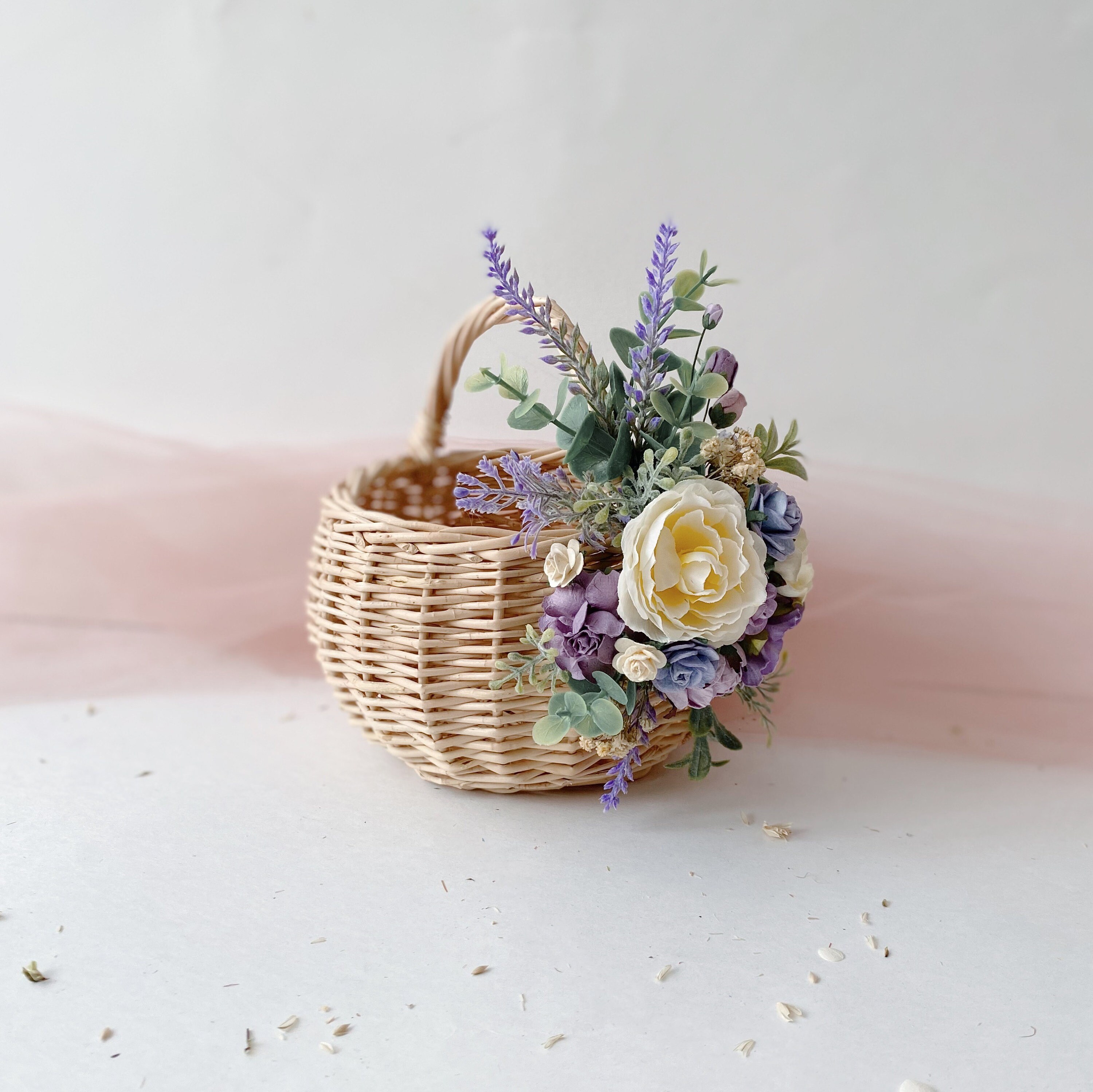 Flower girl baskets lavender small basket with faux flowers Etsy