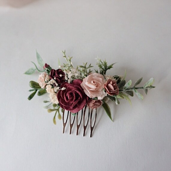 Wedding Hair Piece Bridesmaids Hair Pieces Maroon And Pink Etsy