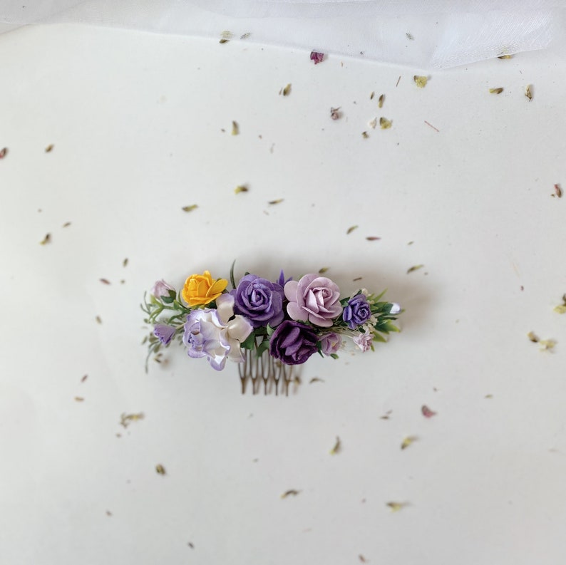 purple yellow comb lilac hair comb wedding Small hair comb bridesmaids combs purple yellow purple hairpieces