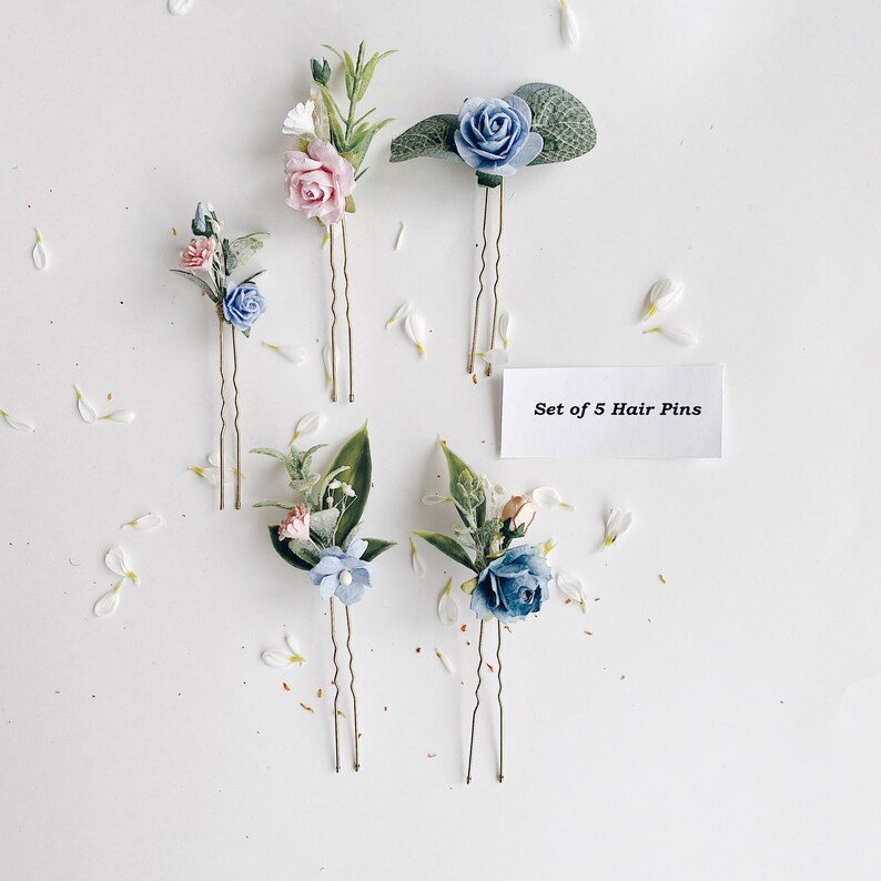 Flower hair pins Dusty Blue Blush pink hair pins set of hair Etsy