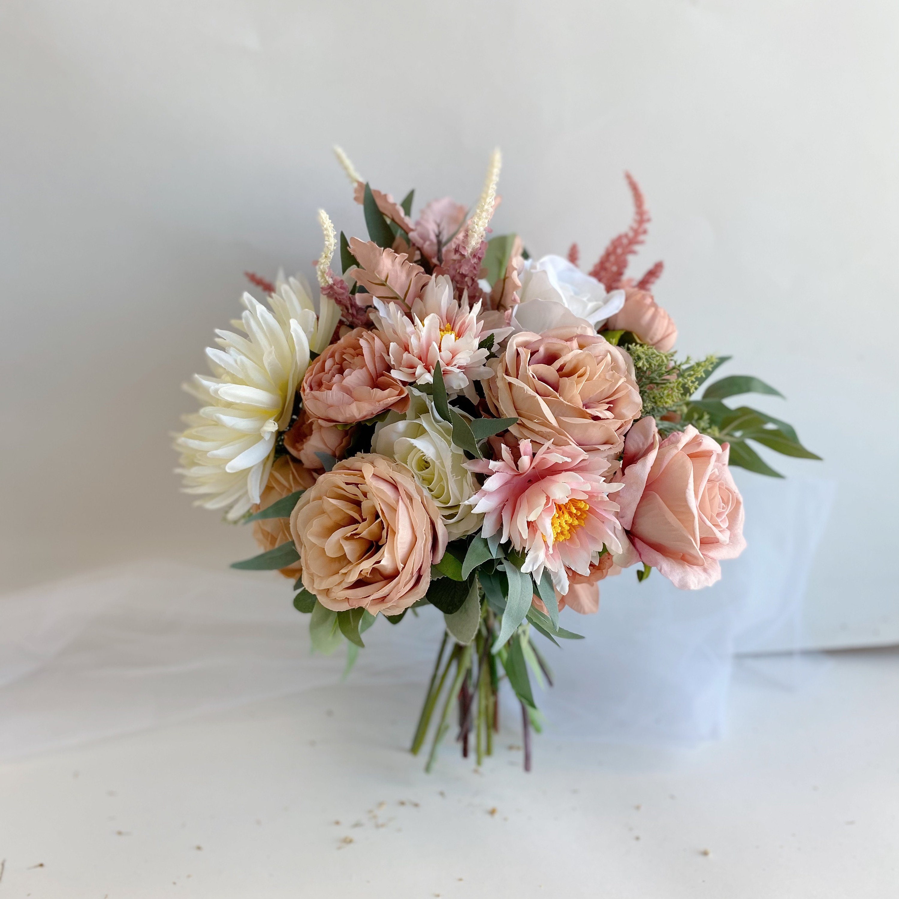 Wedding bouquet blush sage green silk roses wedding bouquet Etsy