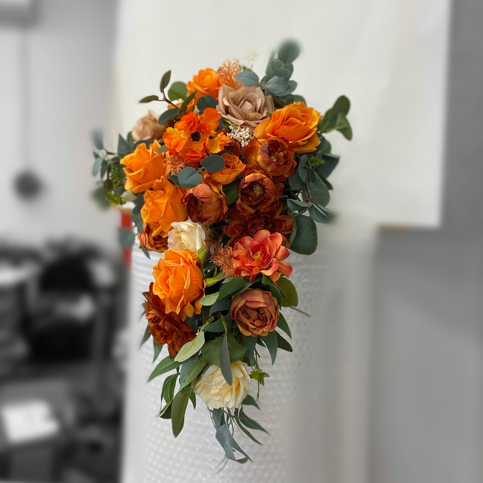 Wedding cascade bouquet rust orange silk roses wedding Etsy