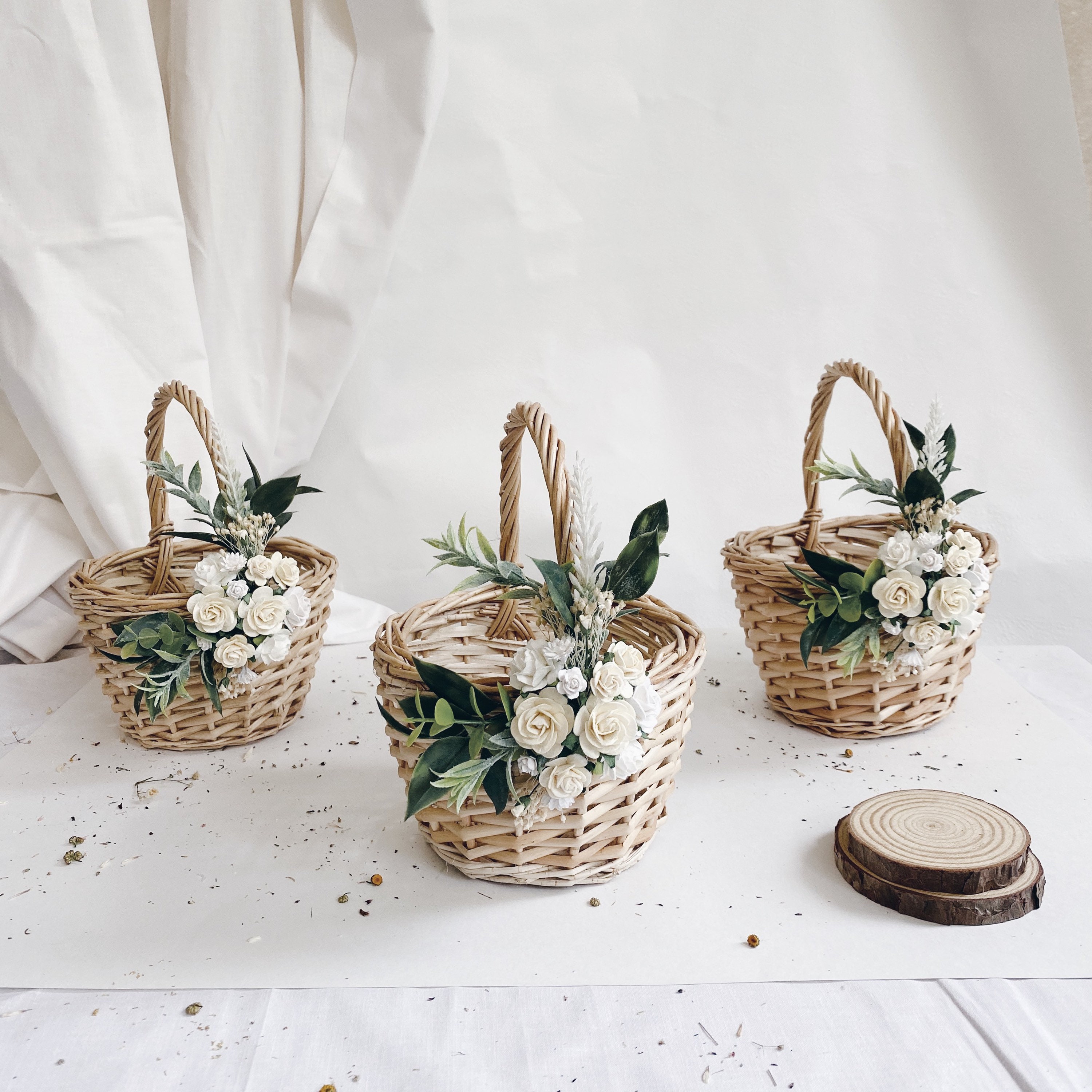 Flower girl basket wicker basket twig basket rustic basket Etsy