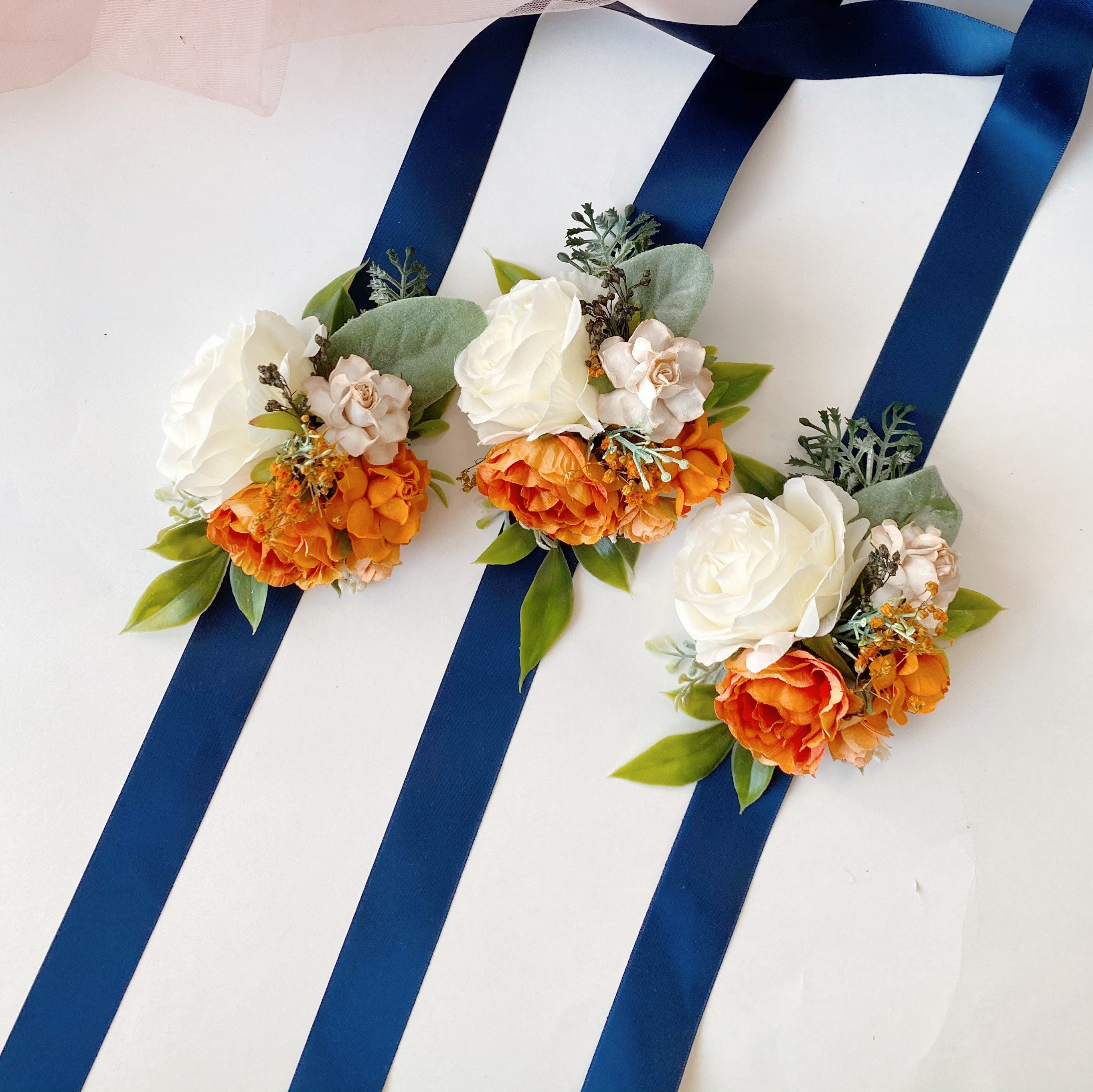 Sage green rust navy flower corsages Floral wrist corsages Etsy