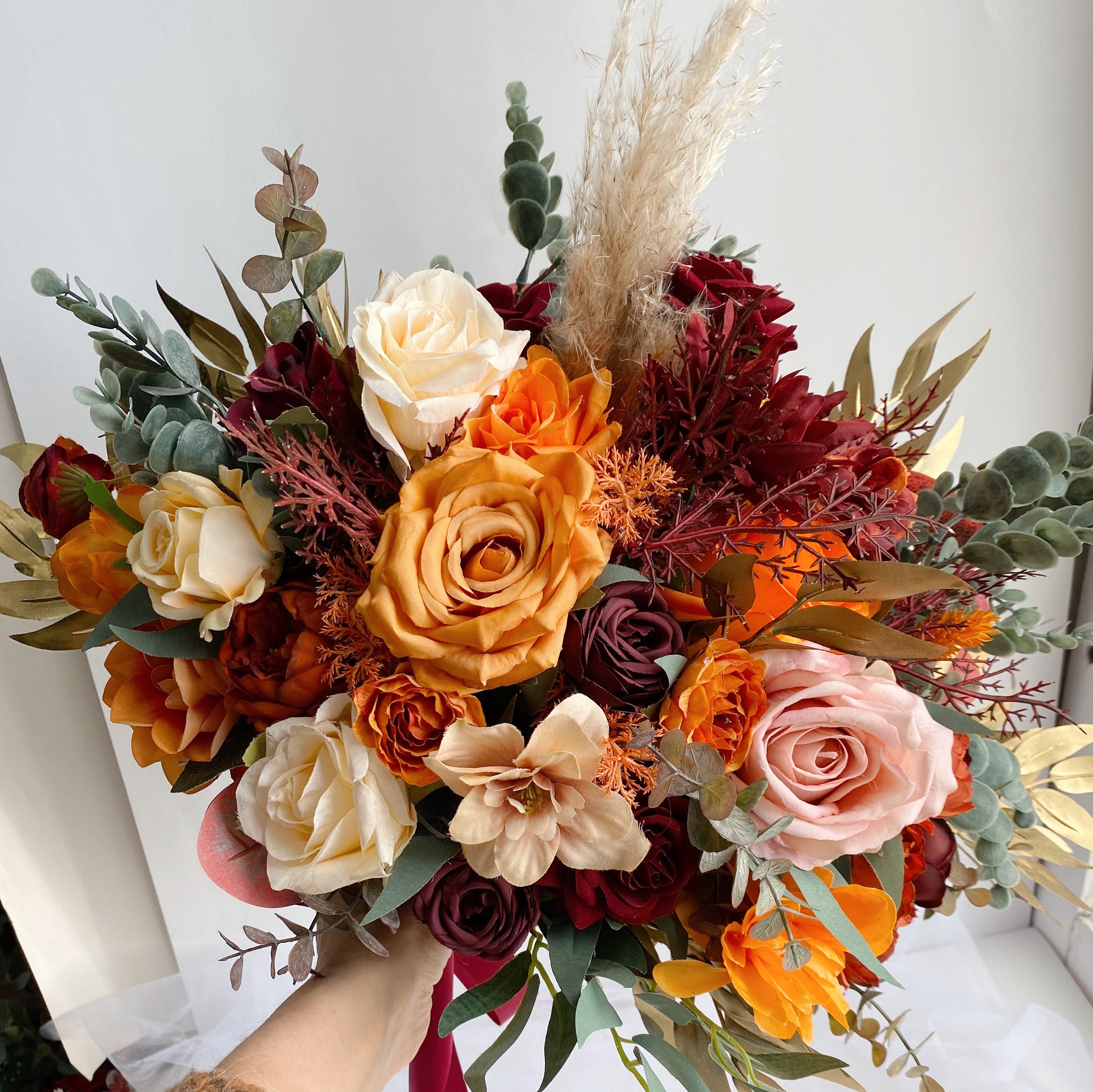 Wedding faux bouquet burnt orange gold wedding flowers Etsy
