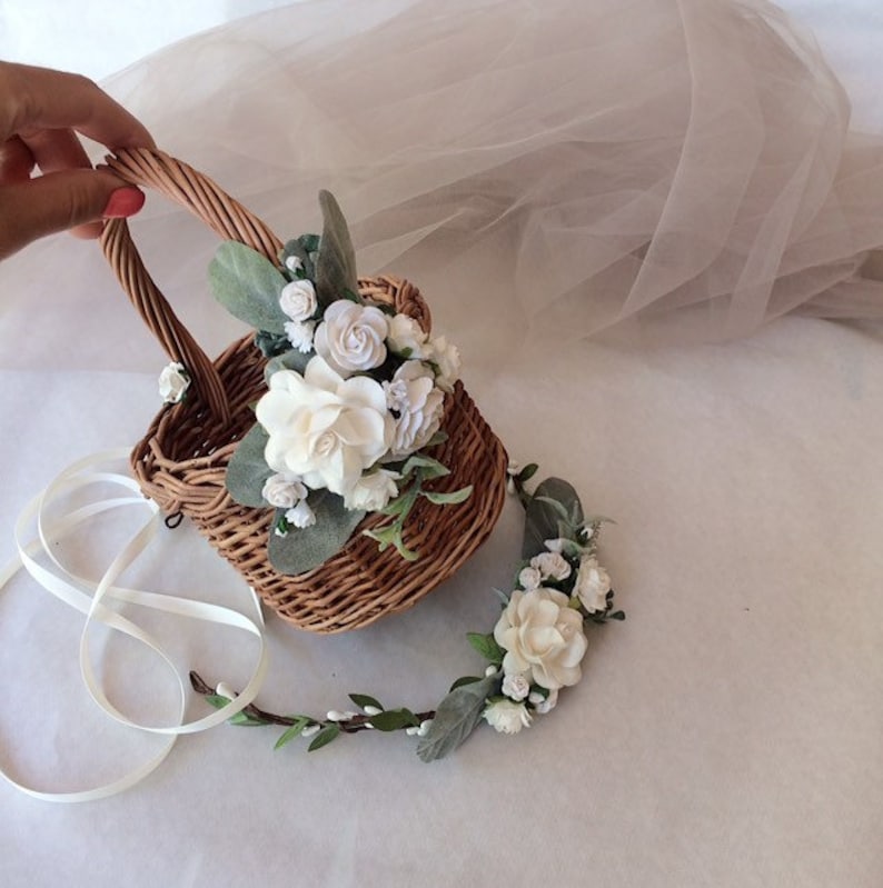 twig basket Flower girl basket basket with flowers small basket rustic basket white baskets ivory baskets wicker basket