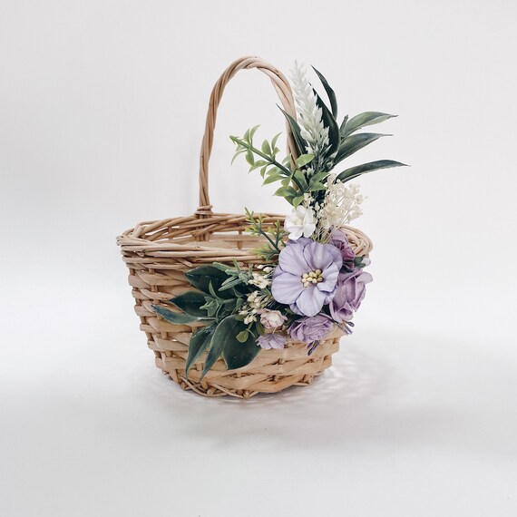 Flower girl basket basket with faux flowers wicker basket Etsy