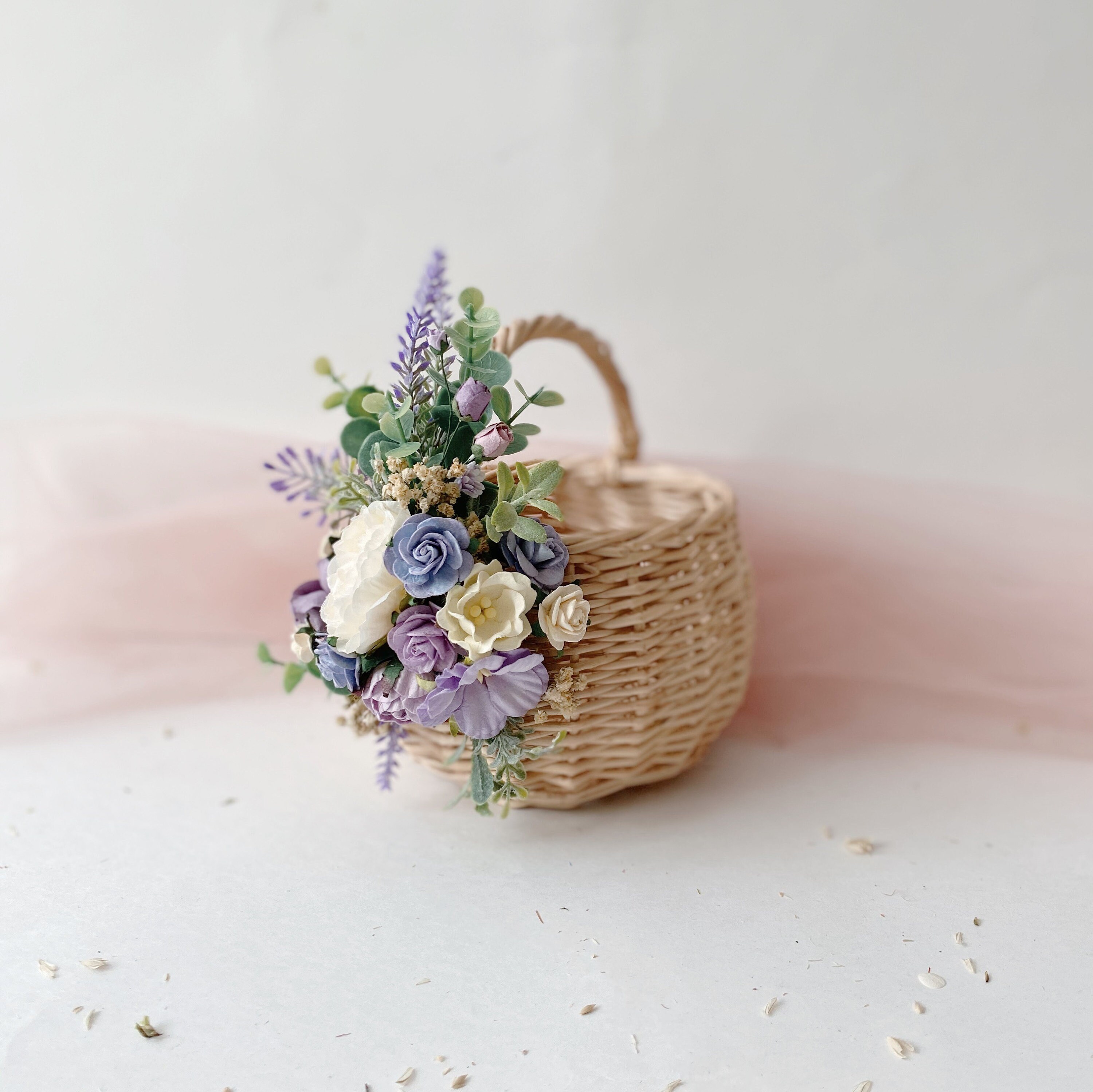 Flower girl baskets lavender small basket with faux flowers Etsy