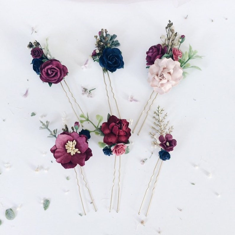 Flower Hair Pins Maroon Hair Flowers Set Of 6 Hair Pins Etsy