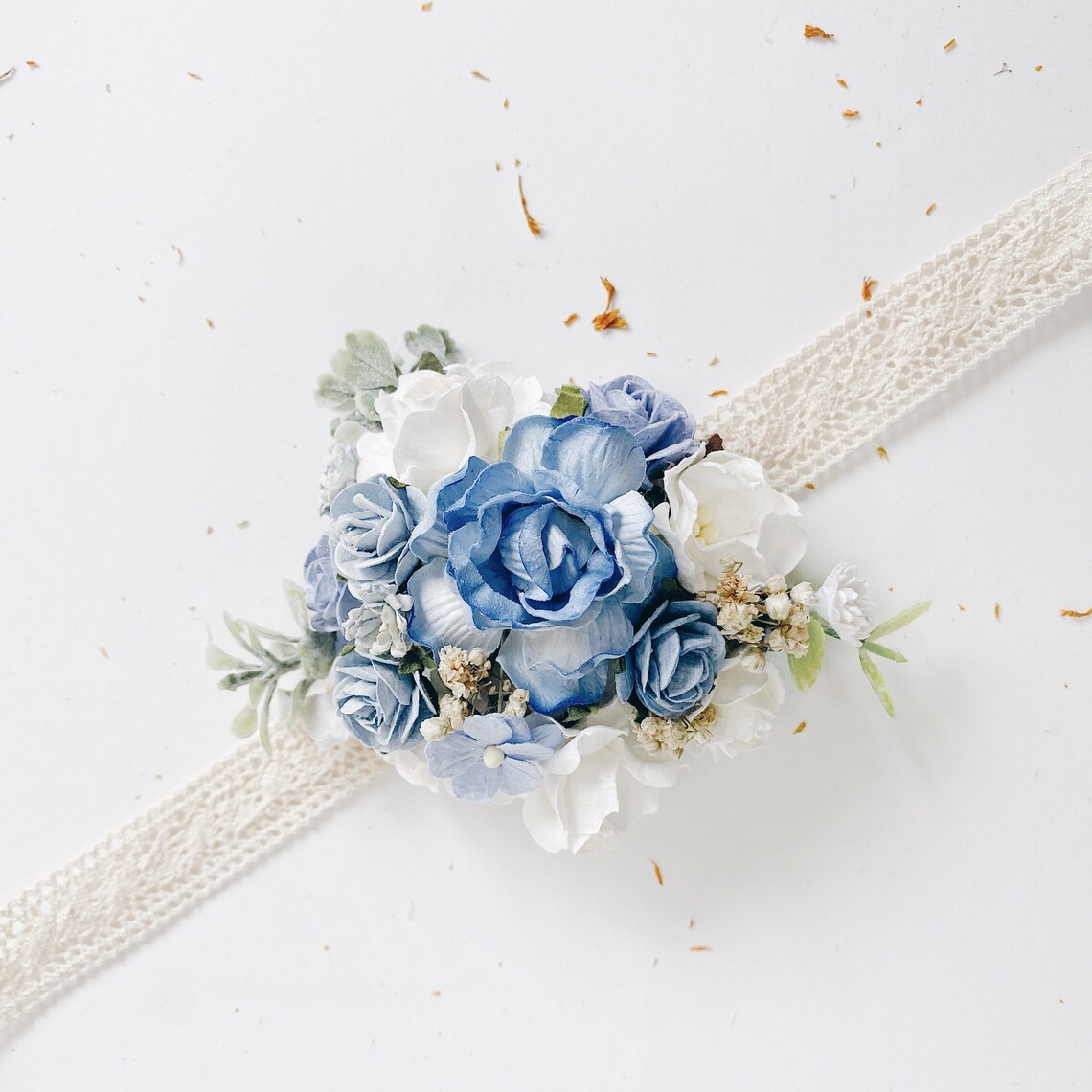 Dusty blue wrist corsage Floral wrist corsages Blue wrist | Etsy