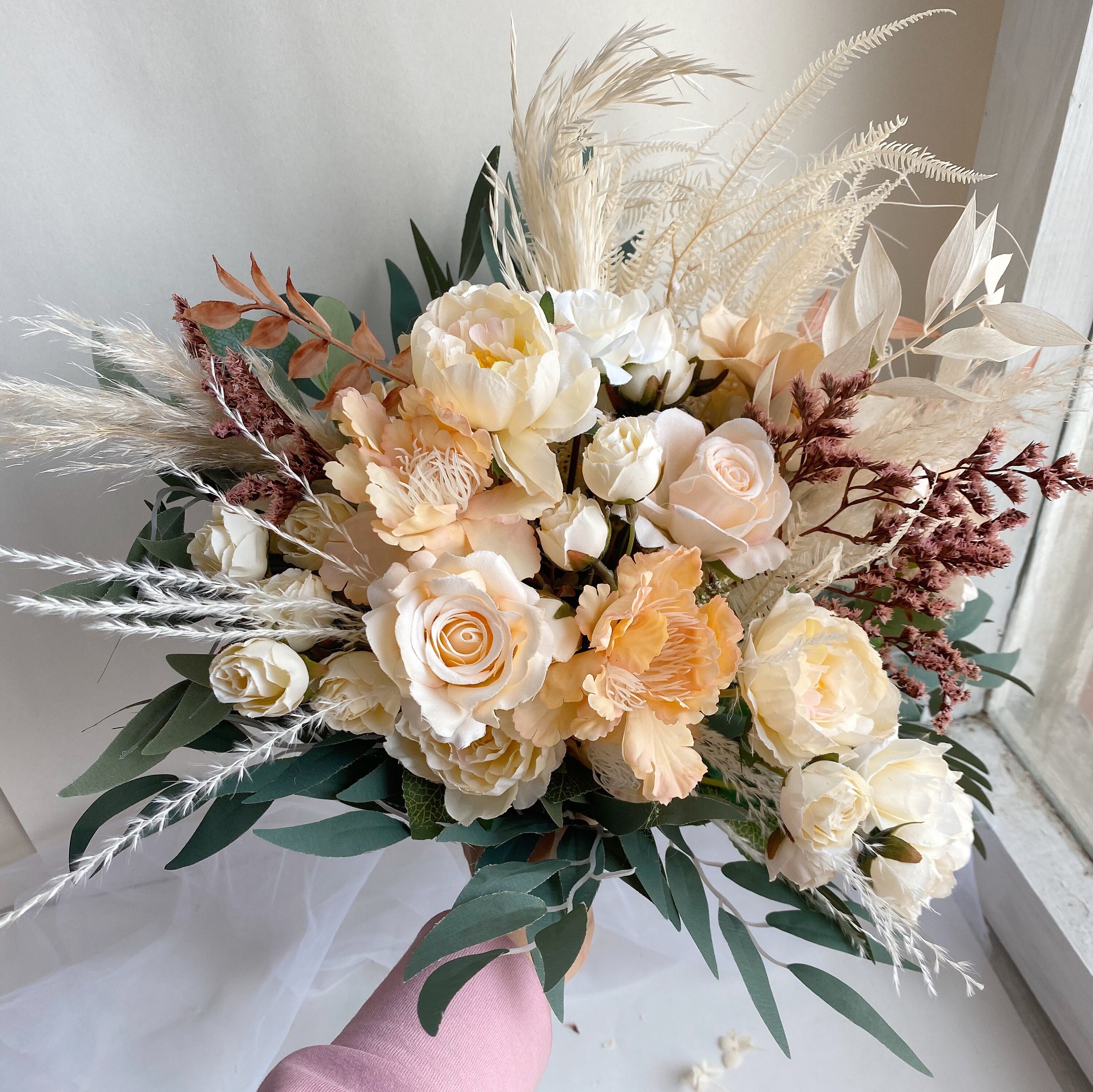 Bridal bouquet pampas grass boho wedding bouquet bridesmaid Etsy