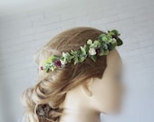 Burgundy and ivory Flower Crown. Eucalyptus flower crown. Burgundy flower crown. Burgundy headpiece. Greenery flower crown. Leave floral hea