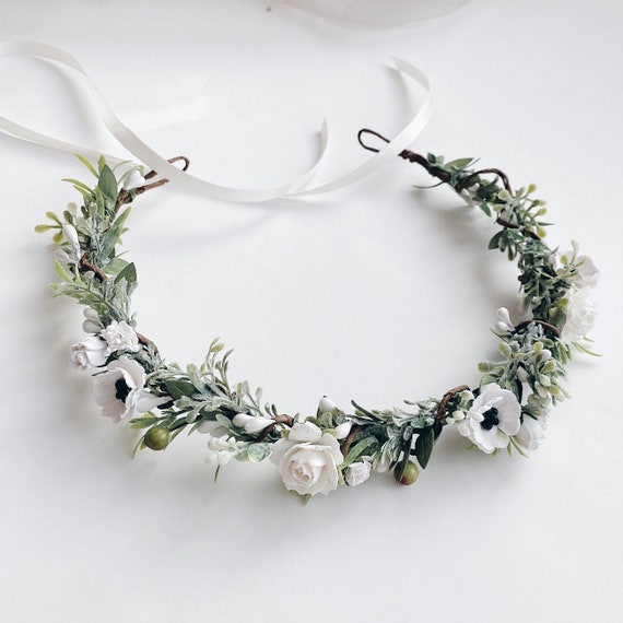 Leaf floral crown white flowers bridal crown flowergirl Etsy