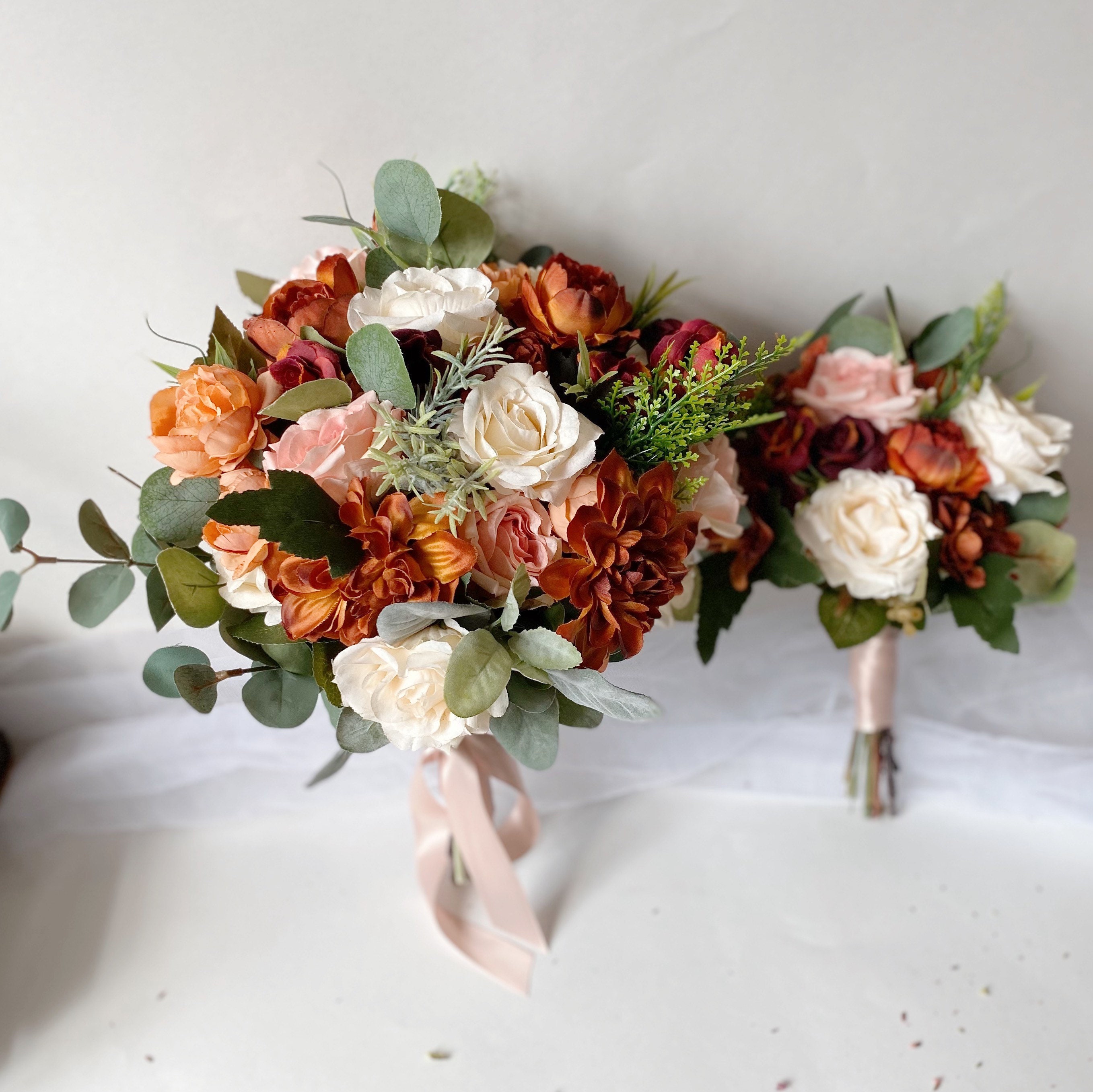 Bridal bouquets rust orange silk roses wedding bouquet Etsy